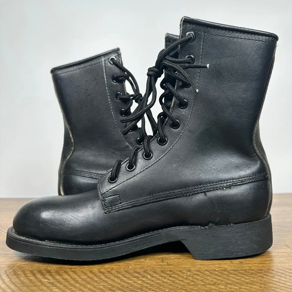 VTG Addison Combat Boots 4 M Black Leather 1988 Military Issue Biltrite Combat